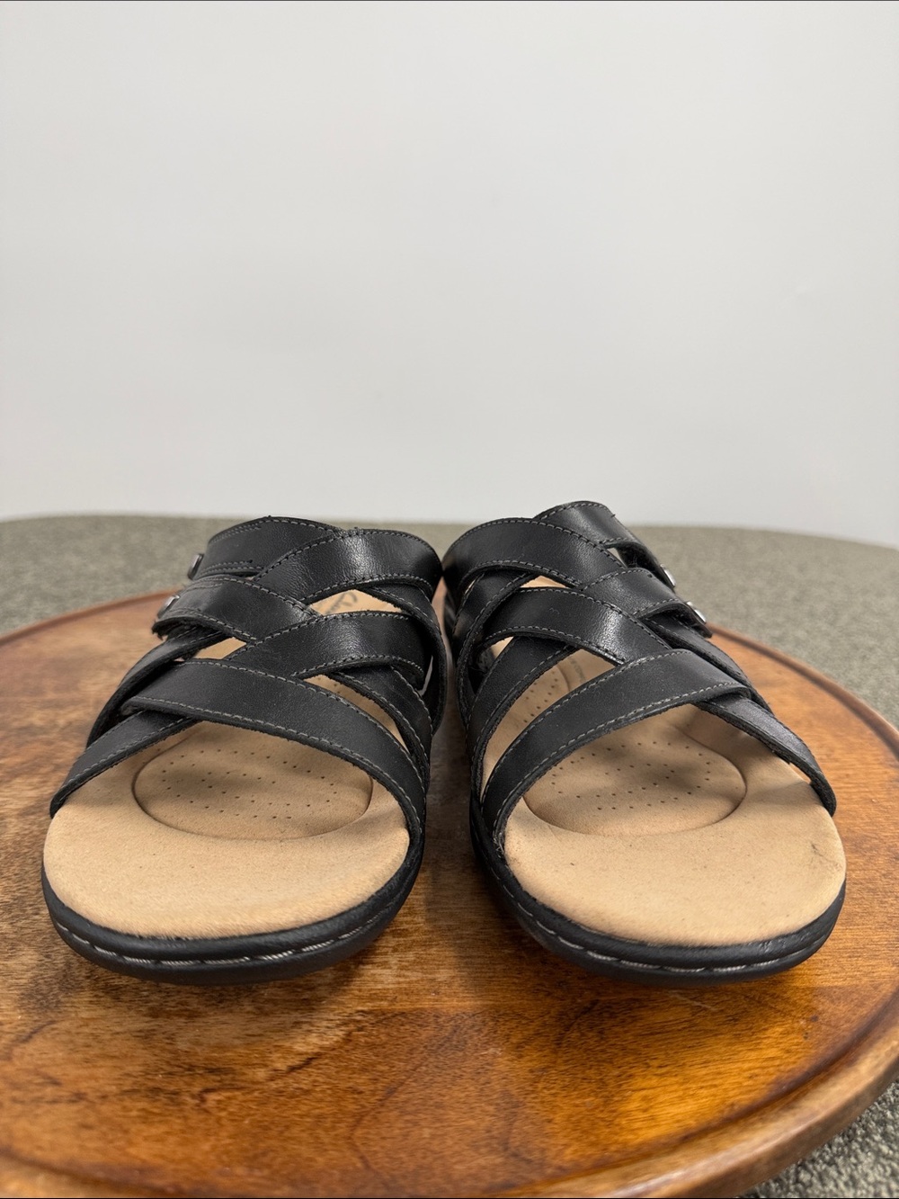 Clarks Collection Sandals Wm 9 Wide Laurieann Bali Slide Black Leather Comfort - Picture 2 of 14